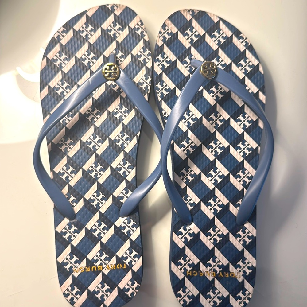 Tory Burch China Blue/Navy Geo Allover Flat Flip Flop